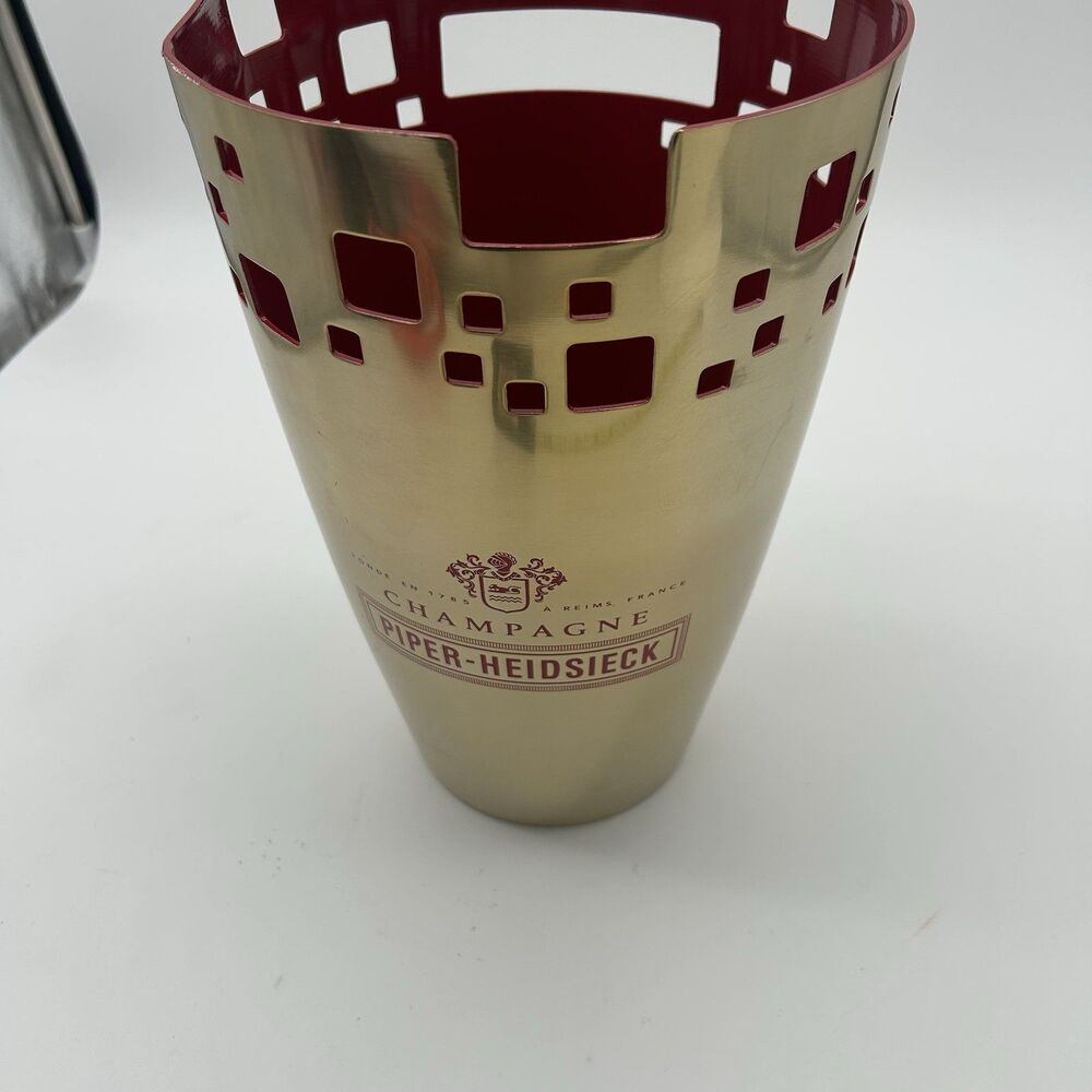 Piper Heidsieck Champagne Gold Red Metal Ice Bucket Wine Chiller 12” Tall